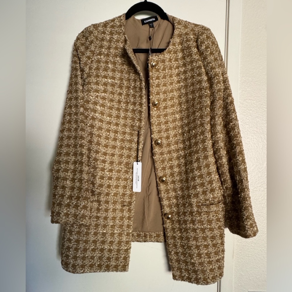 Express Classic Plaid Gold Blazer Jacket.